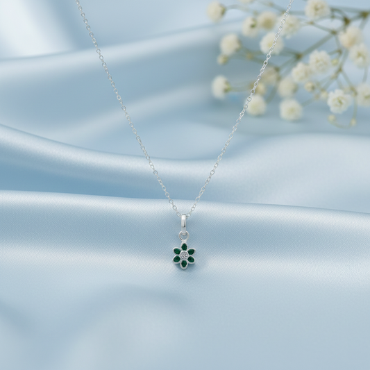 Sterling Silver Green Stone Floral Pendant