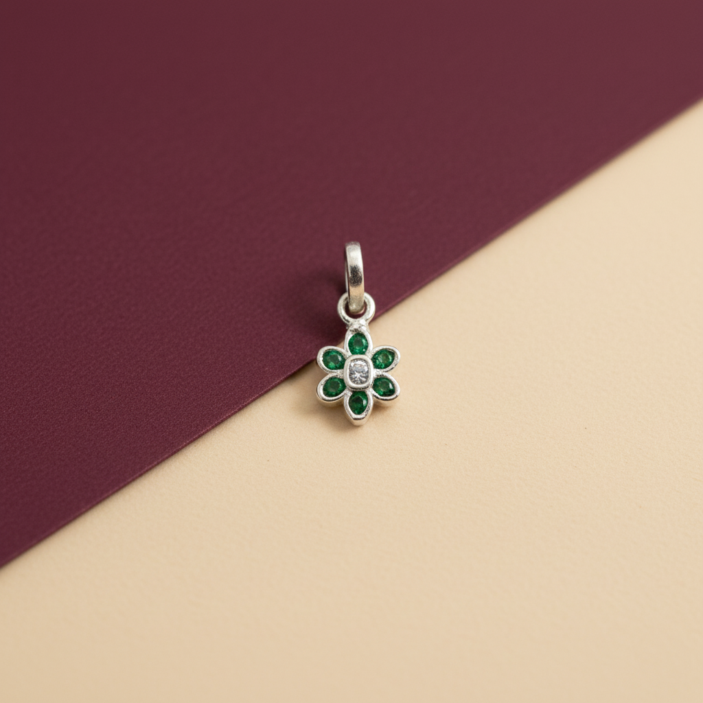 Sterling Silver Green Stone Floral Pendant