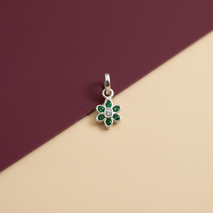 Sterling Silver Green Stone Floral Pendant