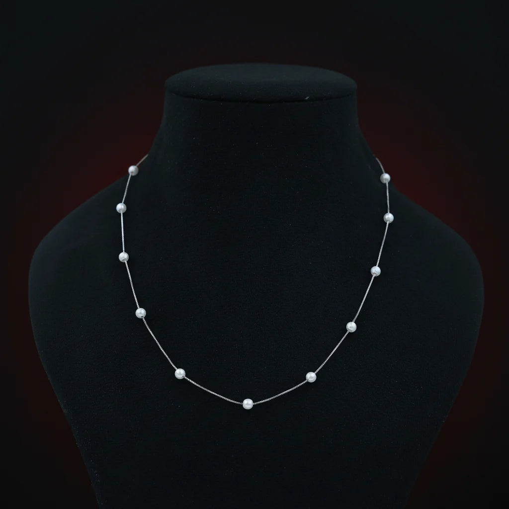 Sterling Silver Small Connecting Design with Pearl Chain For Women
