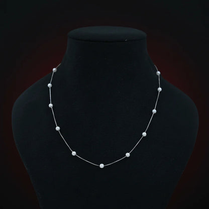 Sterling Silver Small Connecting Design with Pearl Chain For Women
