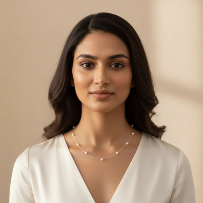 Sterling Silver Small Connecting Design with Pearl Chain For Women
