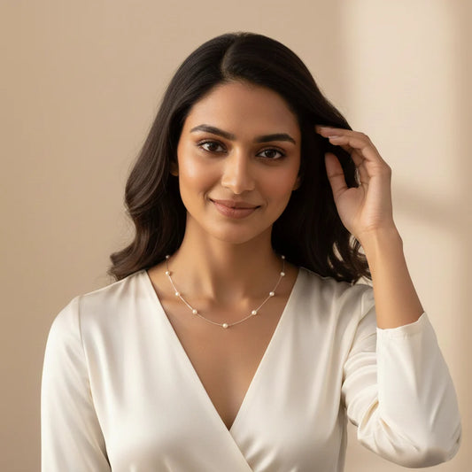 Sterling Silver Small Connecting Design with Pearl Chain For Women

