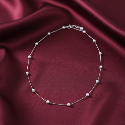 Sterling Silver Small Connecting Design with Pearl Chain For Women
