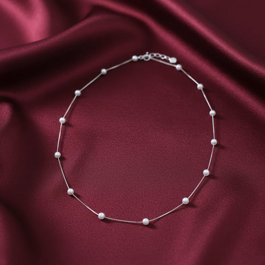 Sterling Silver Small Connecting Design with Pearl Chain For Women
