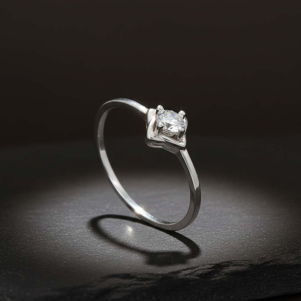 Sterling Silver Square Flower Solitaire Ring for Women