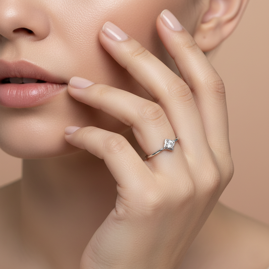 Sterling Silver Square Flower Solitaire Ring for Women