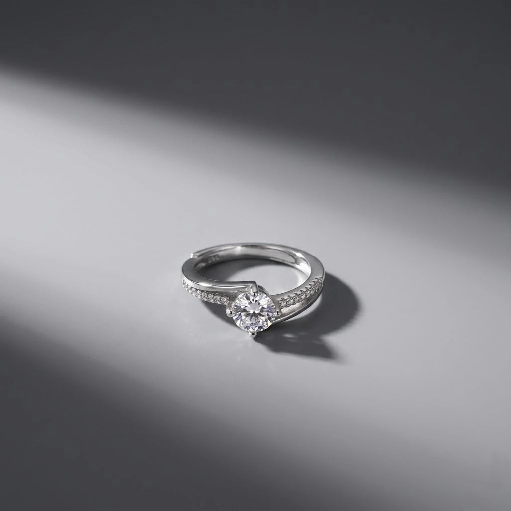 Sterling Silver Twist Pavé Solitaire Engagement Ring