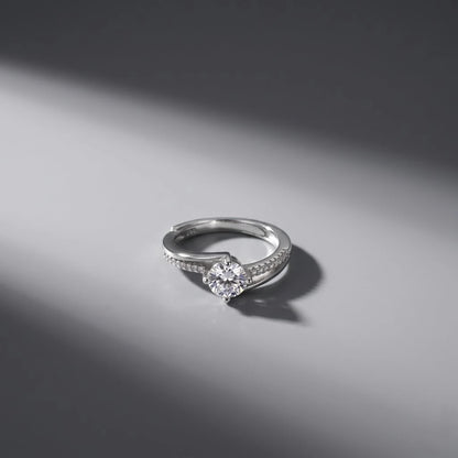 Sterling Silver Twist Pavé Solitaire Engagement Ring