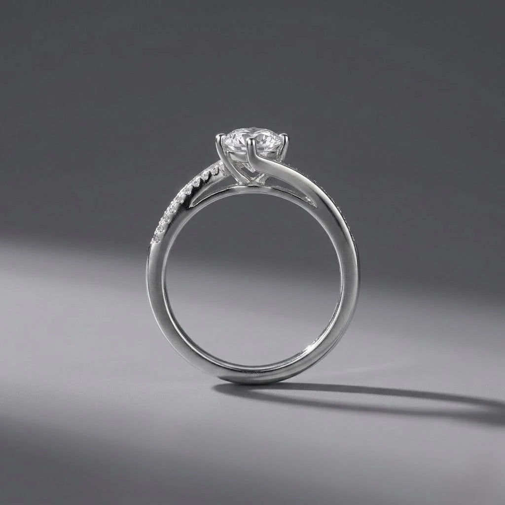 Sterling Silver Twist Pavé Solitaire Engagement Ring