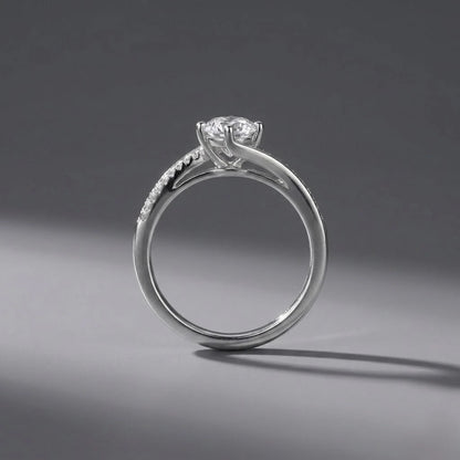 Sterling Silver Twist Pavé Solitaire Engagement Ring