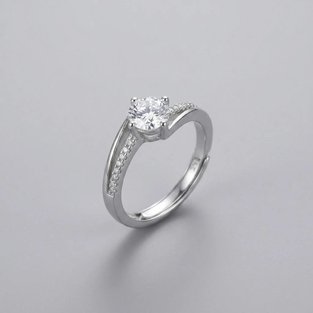 Sterling Silver Twist Pavé Solitaire Engagement Ring