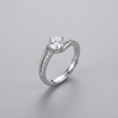 Sterling Silver Twist Pavé Solitaire Engagement Ring