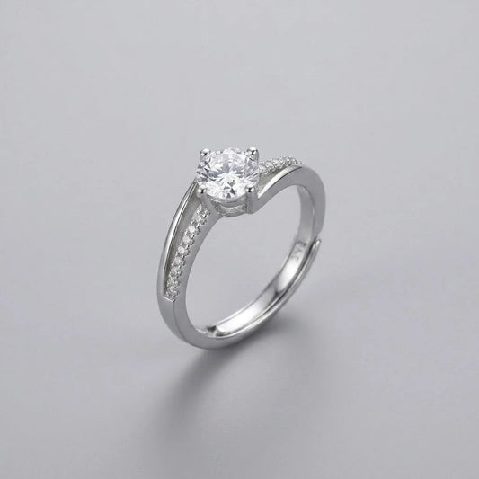 Sterling Silver Twist Pavé Solitaire Engagement Ring