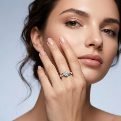 Sterling Silver Twist Pavé Solitaire Engagement Ring
