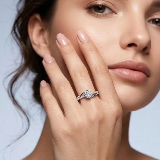 Sterling Silver Twist Pavé Solitaire Engagement Ring