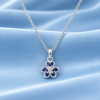 Sterling Silver Blue Stone Floral Pendant
