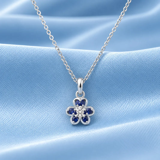 Sterling Silver Blue Stone Floral Pendant
