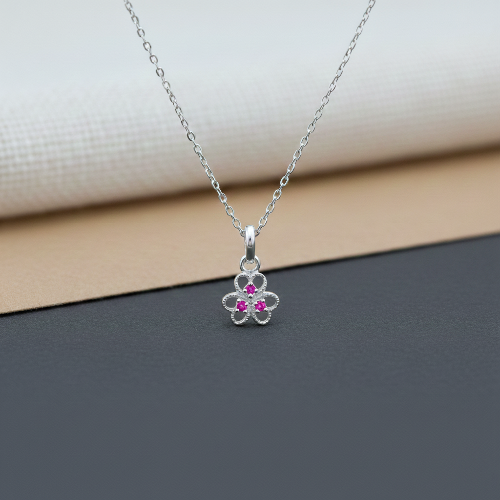 Sterling Silver Blue Stone Floral Pendant