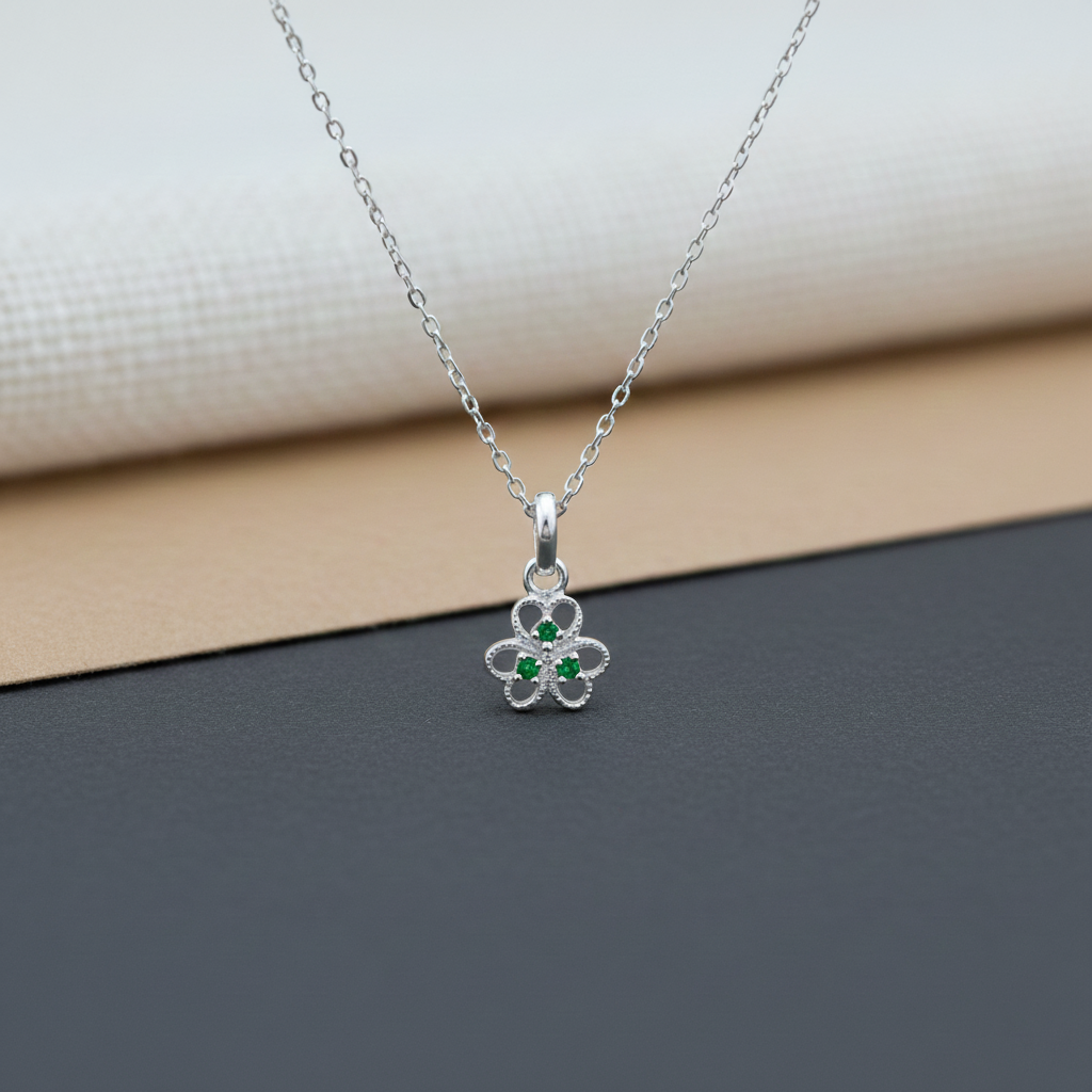 Sterling Silver Blue Stone Floral Pendant