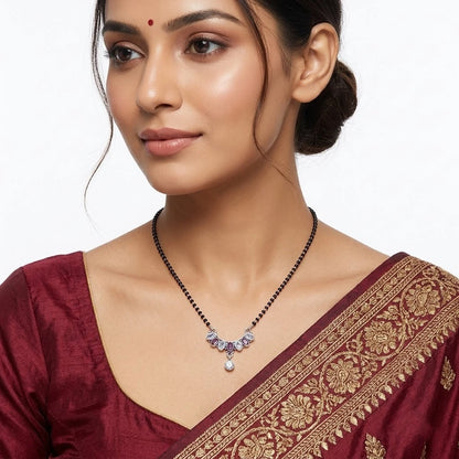 Sterling Silver Bow Purple Gemstone Mangalsutra