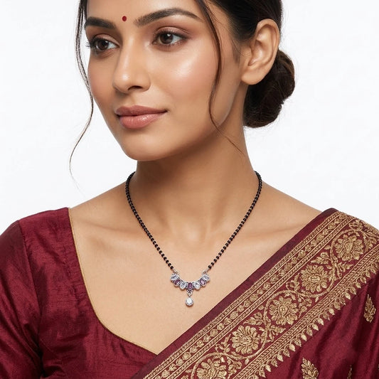 Sterling Silver Bow Purple Gemstone Mangalsutra