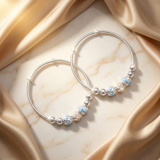 Sterling Silver Bule &amp; Beige Dotted Beads Baby Kada Bangles