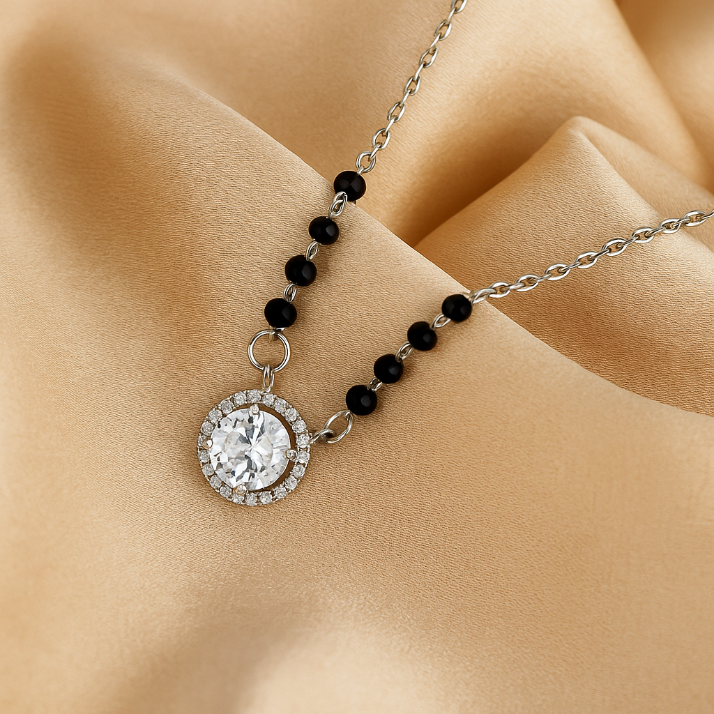Sterling Silver Center Big CZ Stone Mangalsutra for Girls