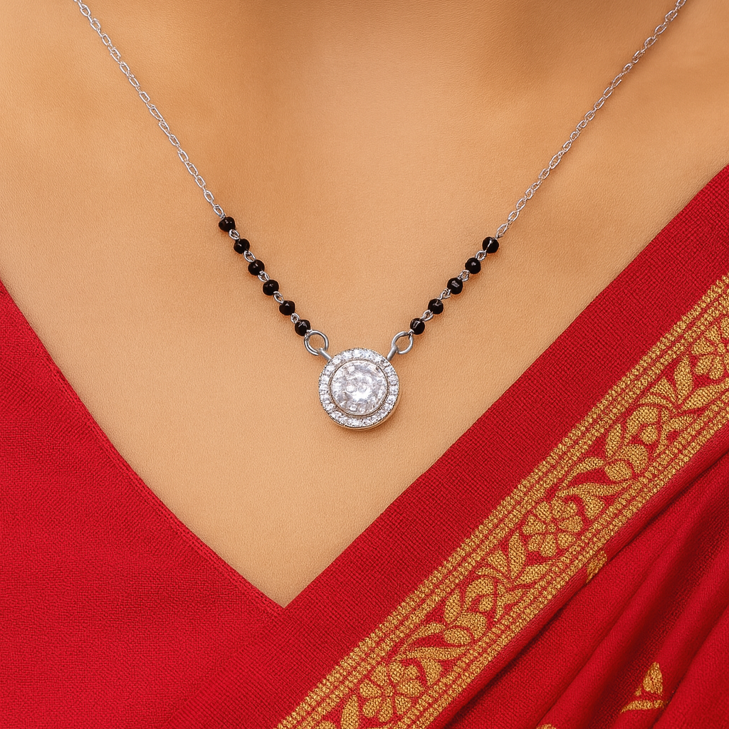 Sterling Silver Center Big CZ Stone Mangalsutra for Girls
