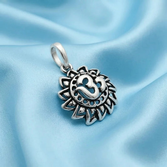 Sterling Silver Center Om Surya Design Pendant