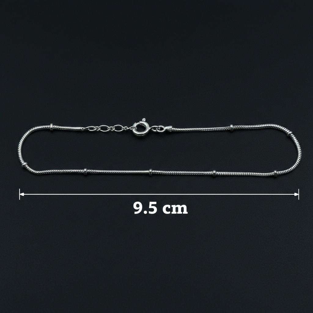 Pure Silver Snake Chain Bracelet with Bead Spacers