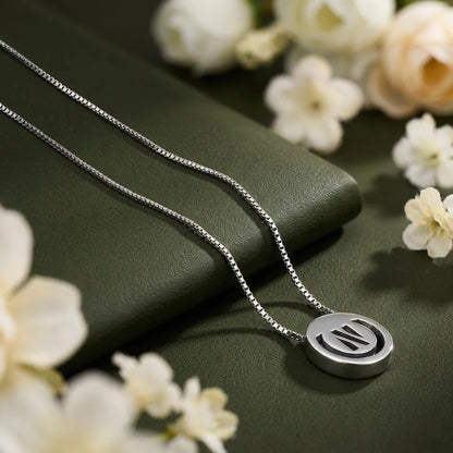 Sterling Silver Chain with "N" Letter Round Pendant