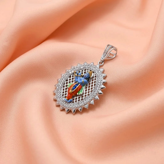Sterling Silver Colorful "Murlidhar" Krishna Pendant