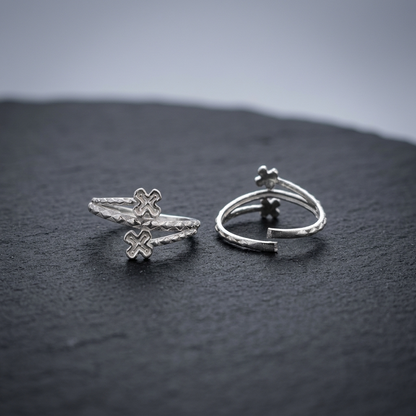 Silver Cross Floral Adjustable Toe Ring (Bichiya) for Women & Girls