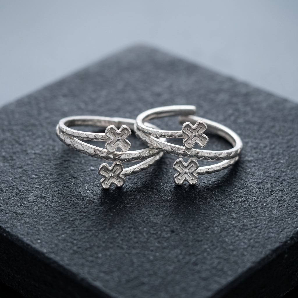 Silver Cross Floral Adjustable Toe Ring (Bichiya) for Women & Girls