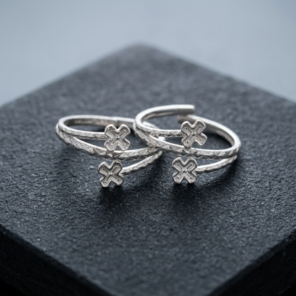 Silver Cross Floral Adjustable Toe Ring (Bichiya) for Women & Girls