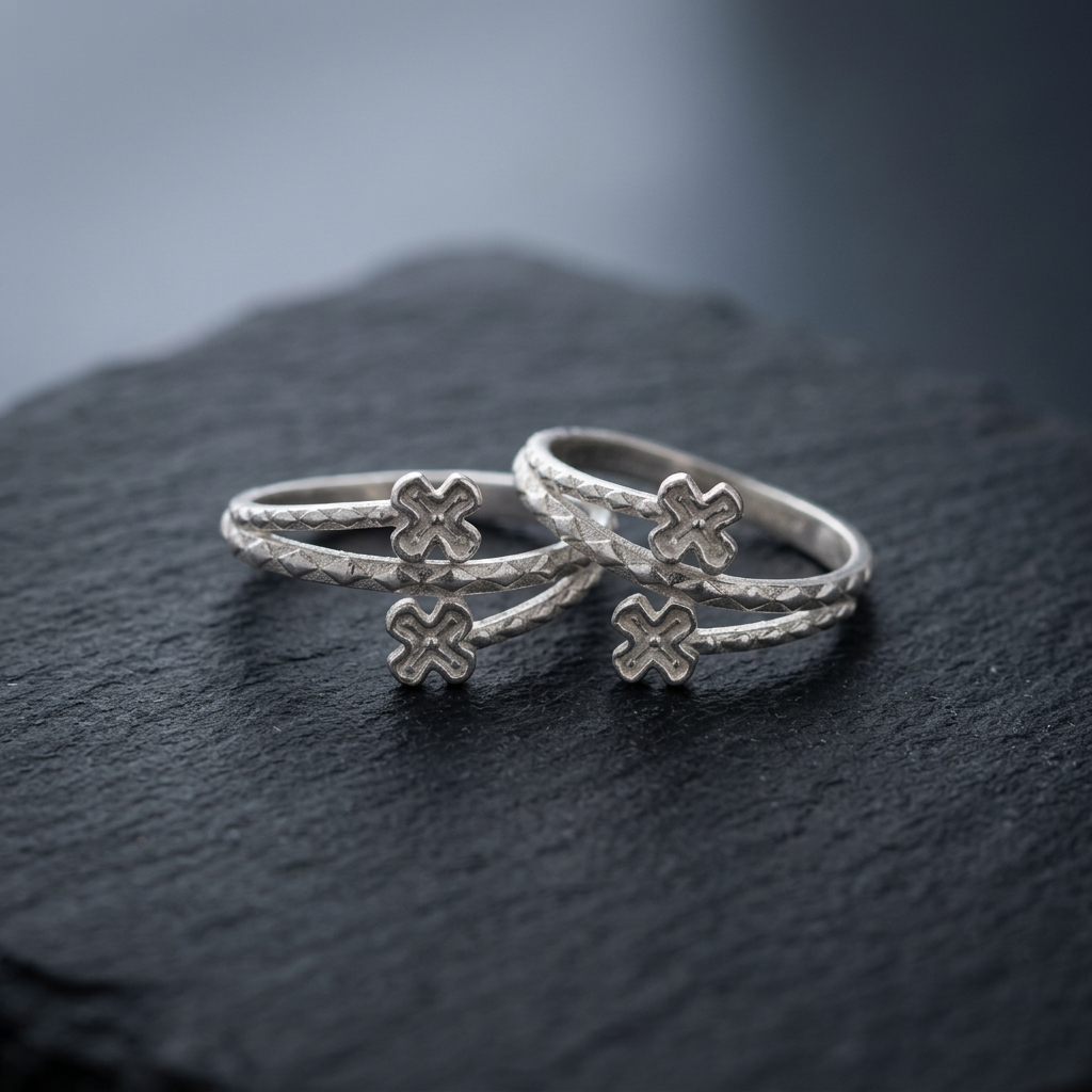 Silver Cross Floral Adjustable Toe Ring (Bichiya) for Women & Girls