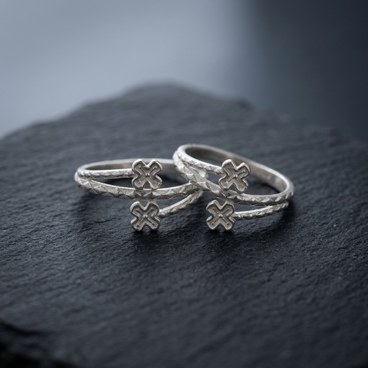 Silver Cross Floral Adjustable Toe Ring (Bichiya) for Women & Girls