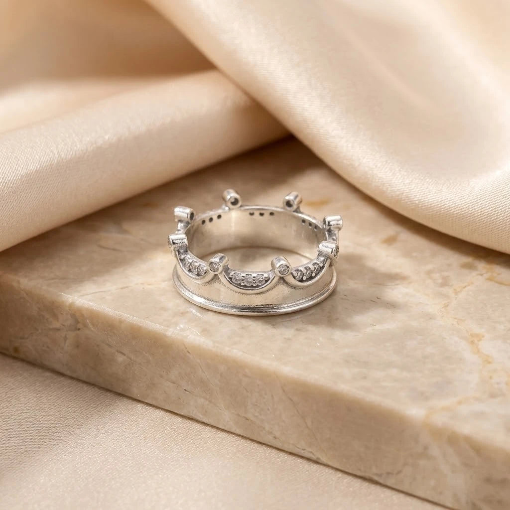 Sterling Silver Crown Ring with Stones
