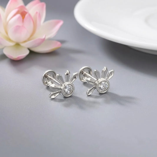 Sterling Silver Diamond Look Flower Stud Earrings
