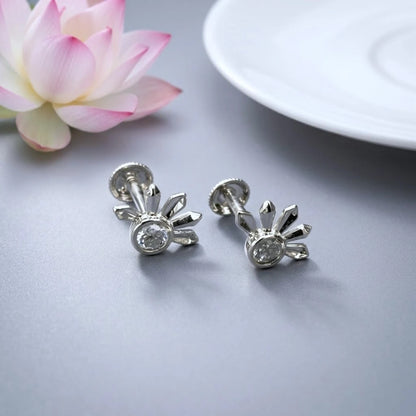 Sterling Silver Diamond Look Flower Stud Earrings