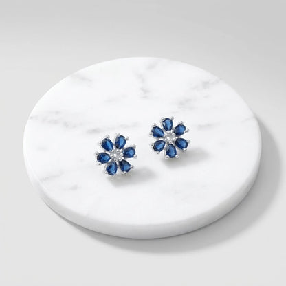 Sterling Silver Earrings Sapphire Blue Stone Look