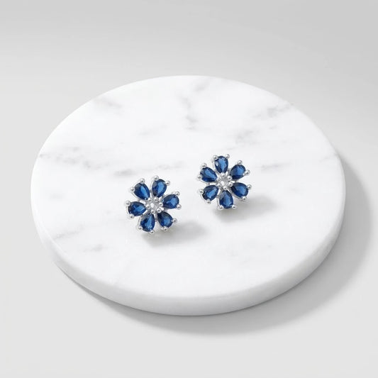Sterling Silver Earrings Sapphire Blue Stone Look