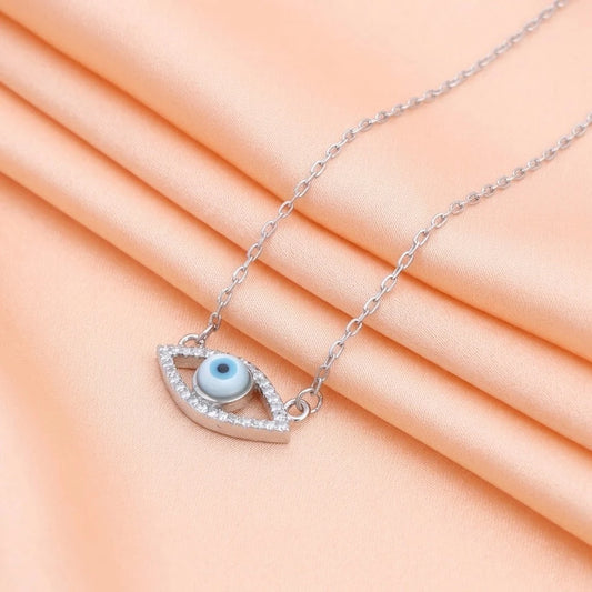 Sterling Silver Evil Eye Thin Chain Pendant
