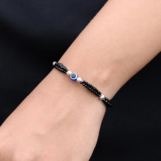 Sterling Silver Evil Eye with Black Beads Bracelet for women
