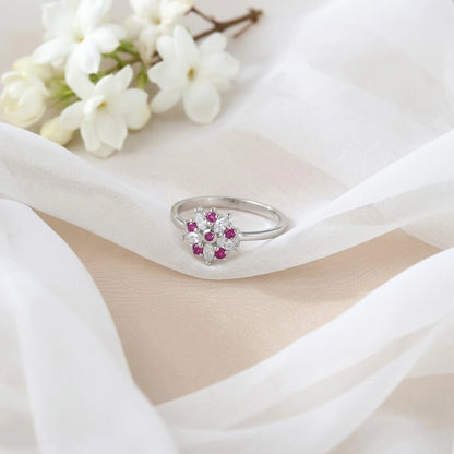 Sterling Silver Floral Ring with Purple and White Stone