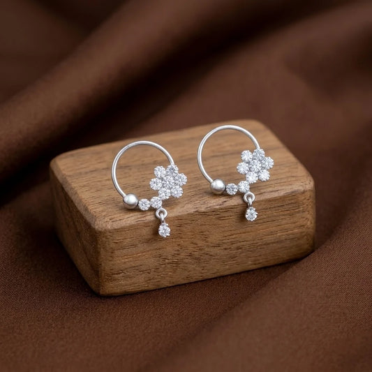 Sterling Silver Flower Hoop Dangle Earring