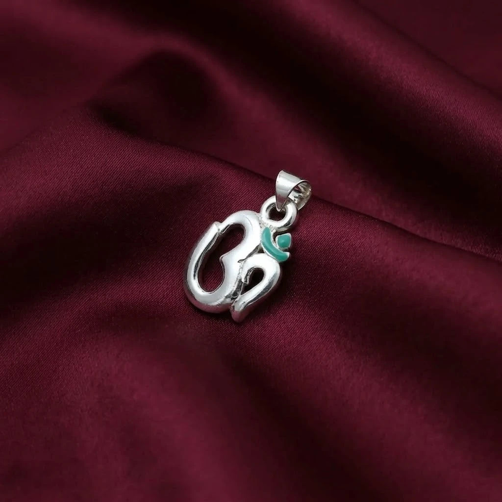 Sterling Silver Green Om Pendant