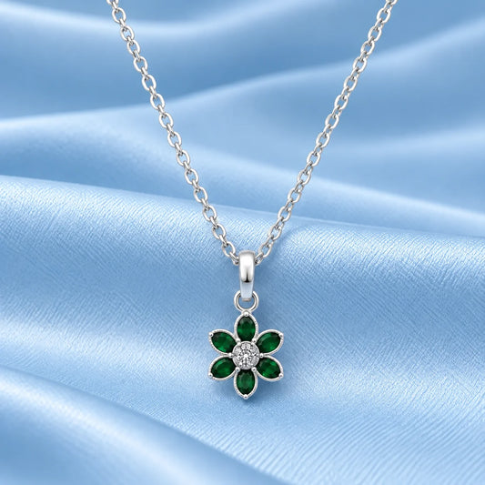 Sterling Silver Green Stone Floral Pendant
