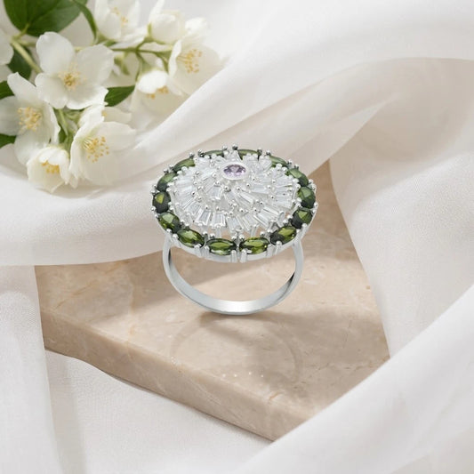 Sterling Silver Green Stone Ring For Girl's